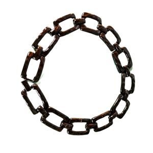 Black Enameled Big Link Statement Necklace Unsigned